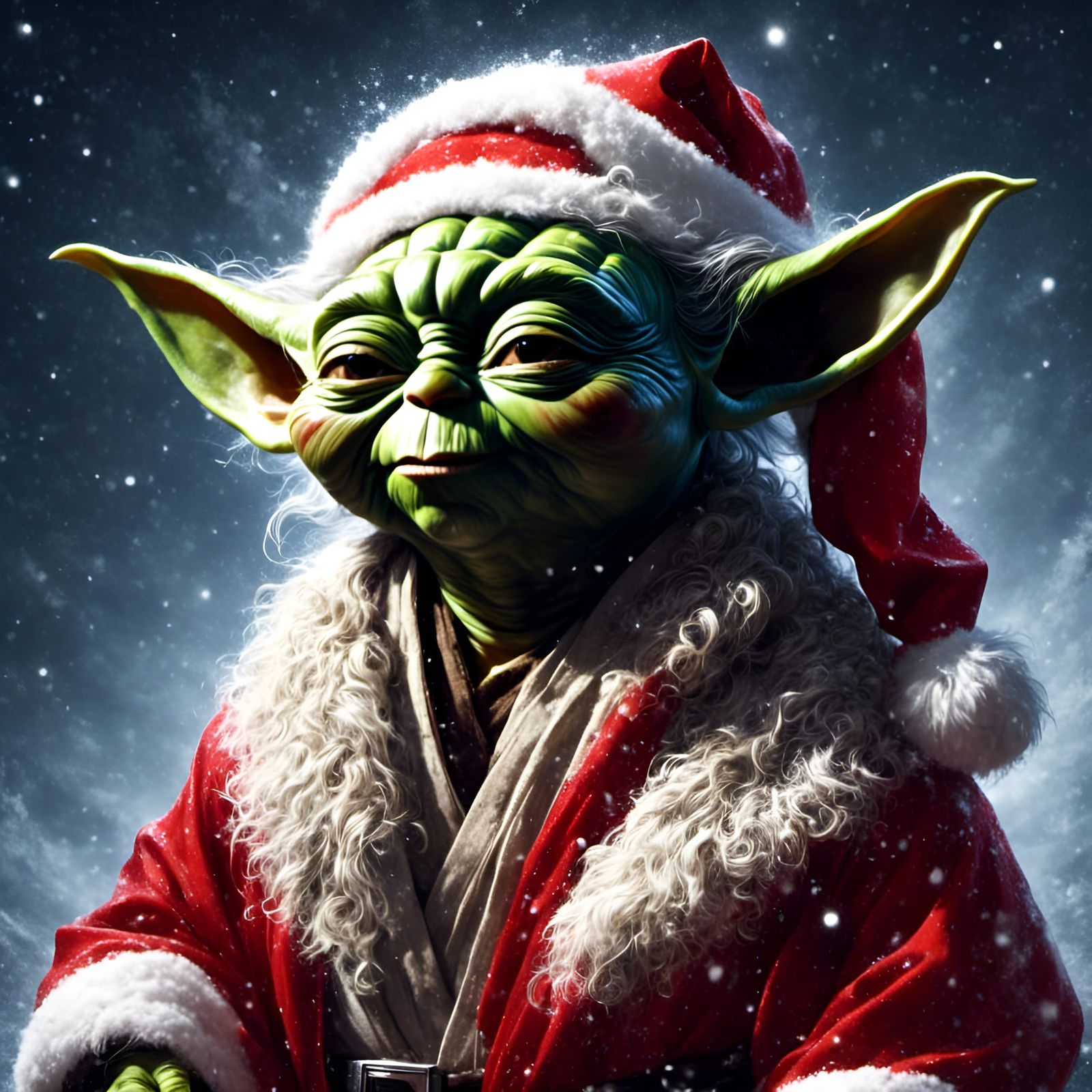 Festive Yoda Portrait as Santa Claus