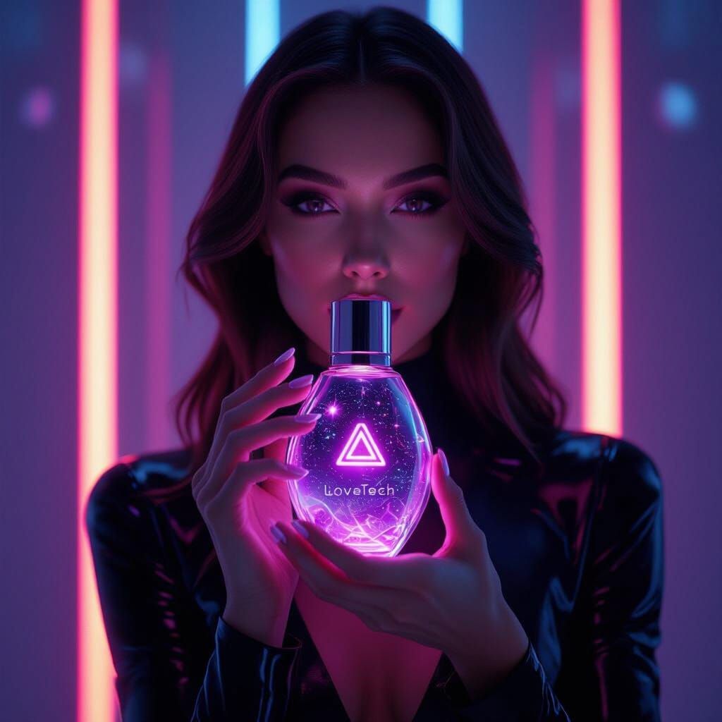 LoveTech AI Skin Bottle in Futuristic Cosmic Design