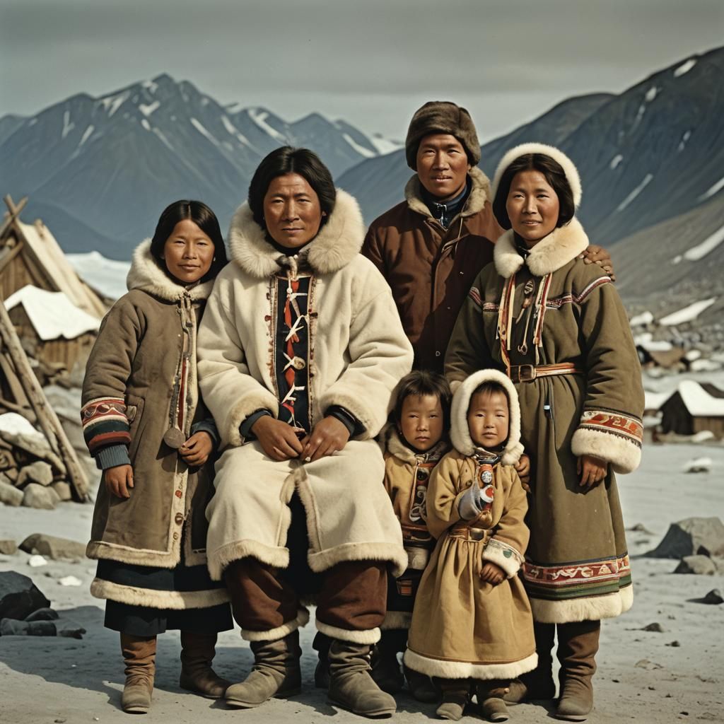 Inuit Family in Traditional Dress: Full Color Portrait