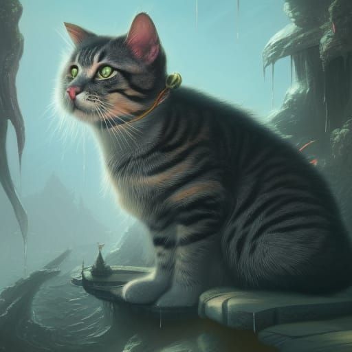 Fantastical Cat in Detailed Matte Painting