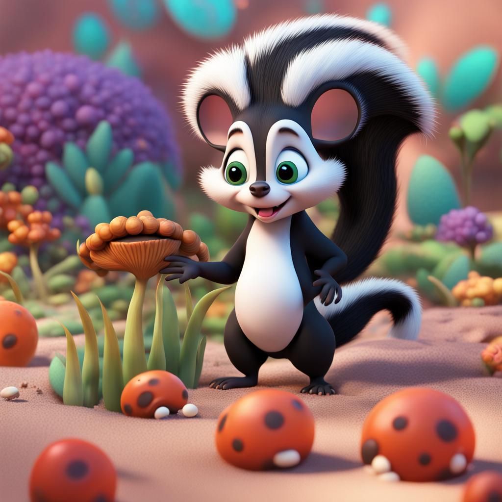 Skunks and Snails in Bright 3D Rendered Style