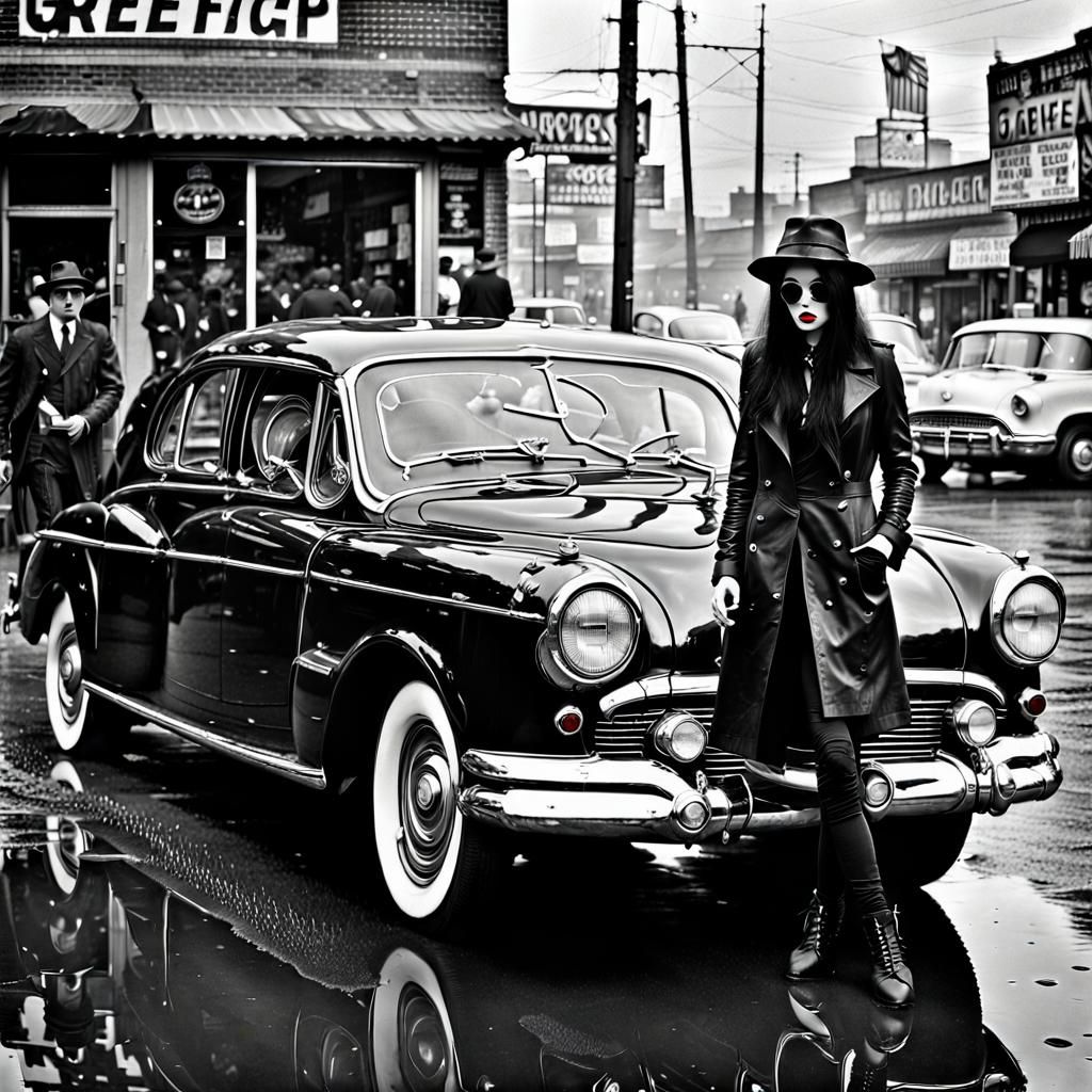 Goth Model in Black and White with Leather and Chrome