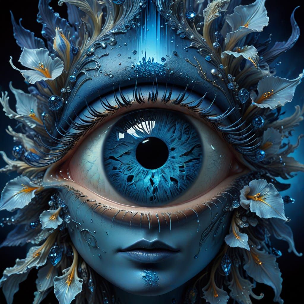 Surreal Blue Crystal Eye in Dreamlike Style