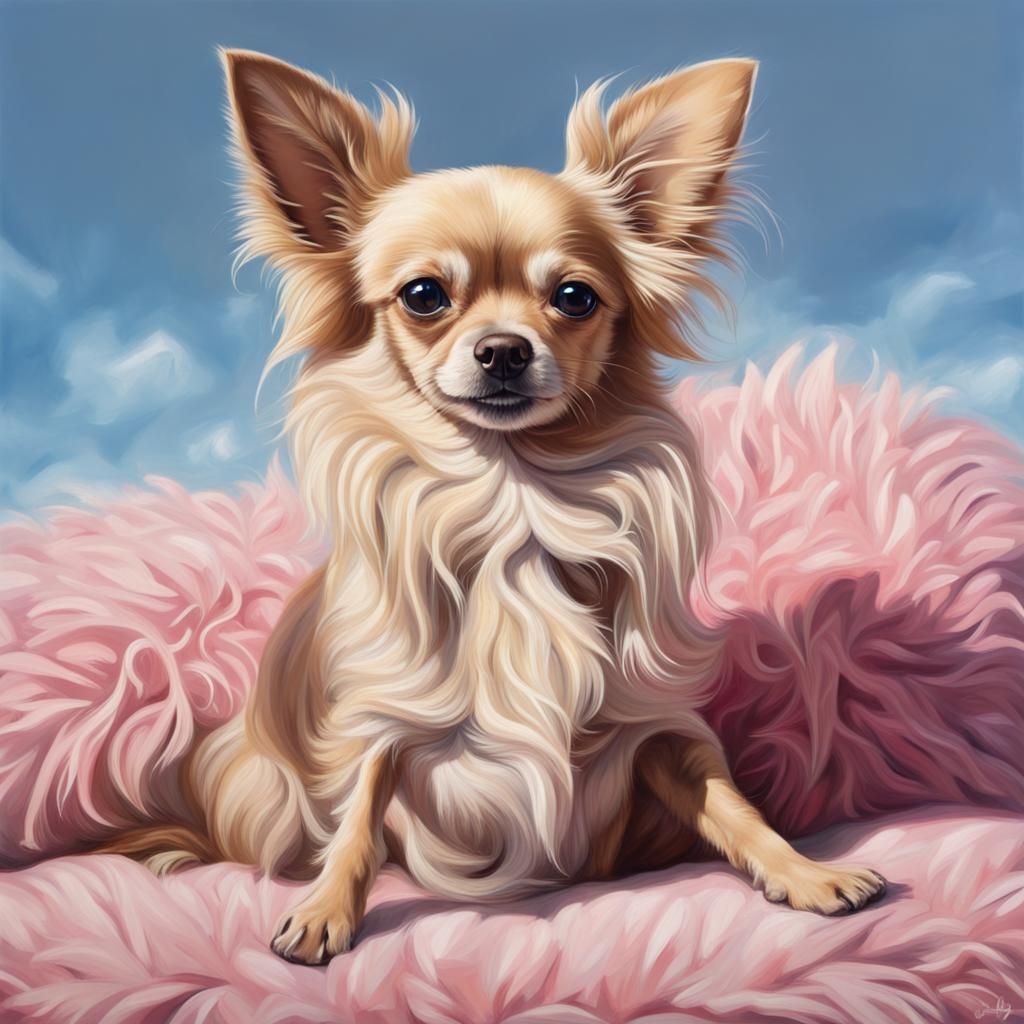 Hyperrealistic Chihuahua Portrait on Pink Pillow