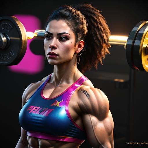 Female Bodybuilders Competition in Hyperrealistic Splash Art