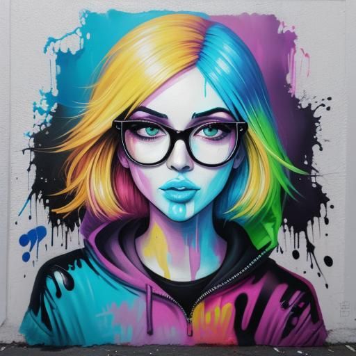 Street Art Portrait of Woman with Glasses