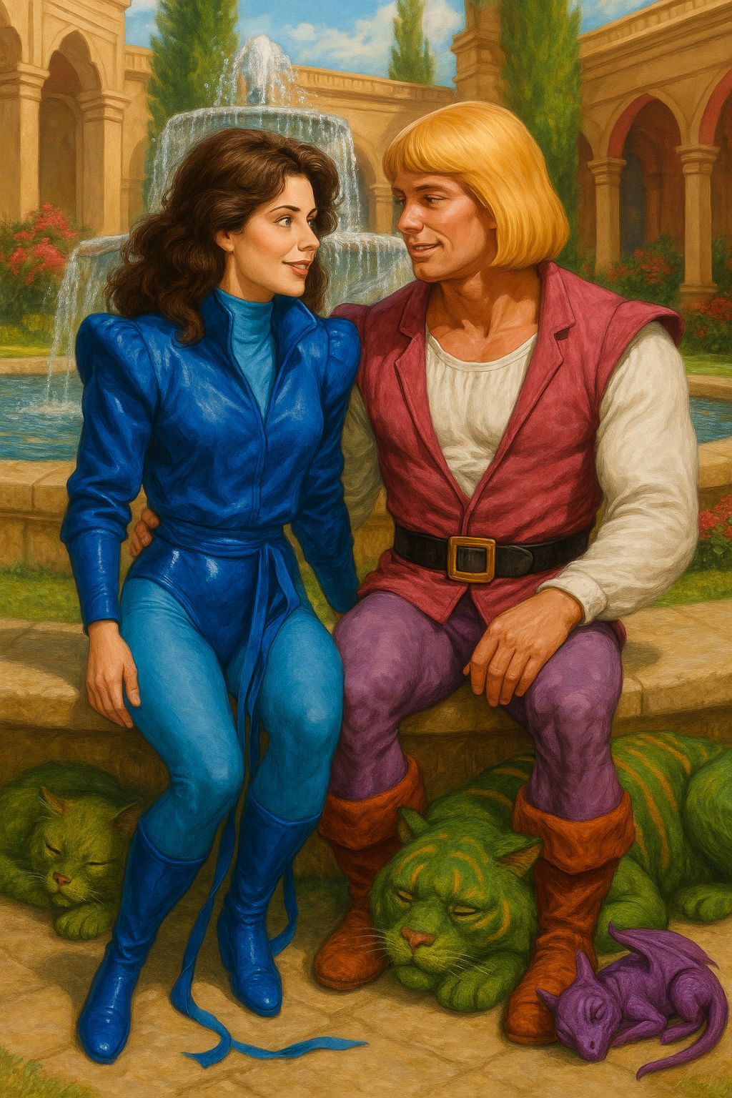 Kitty Pryde Enamored with Prince Adam by Fountain