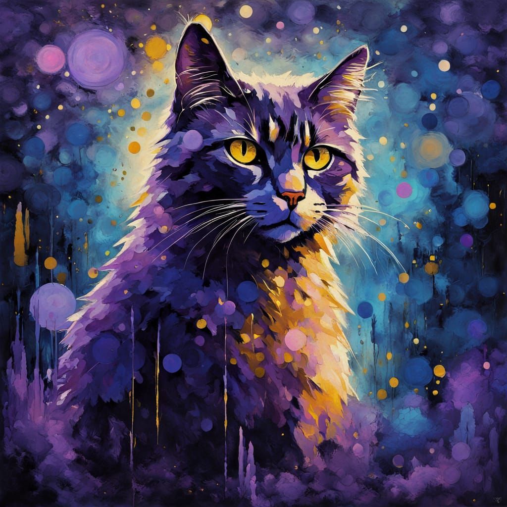 Whimsical Polka-Dot Cat Portrait in Pointillism Style