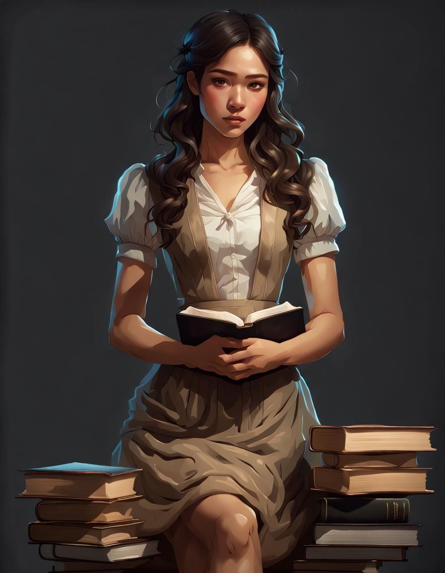 Filipina Librarian Portrait in Hyperdetailed Digital Art