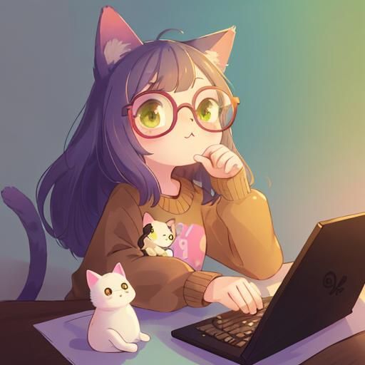 Cat with Glasses in Vivid Digital Art Style