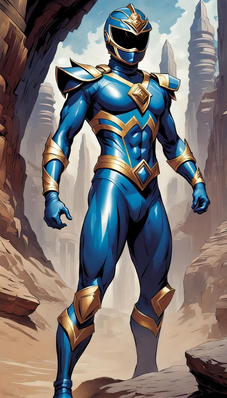 Blue Sphinx Power Ranger in Comic Book Style