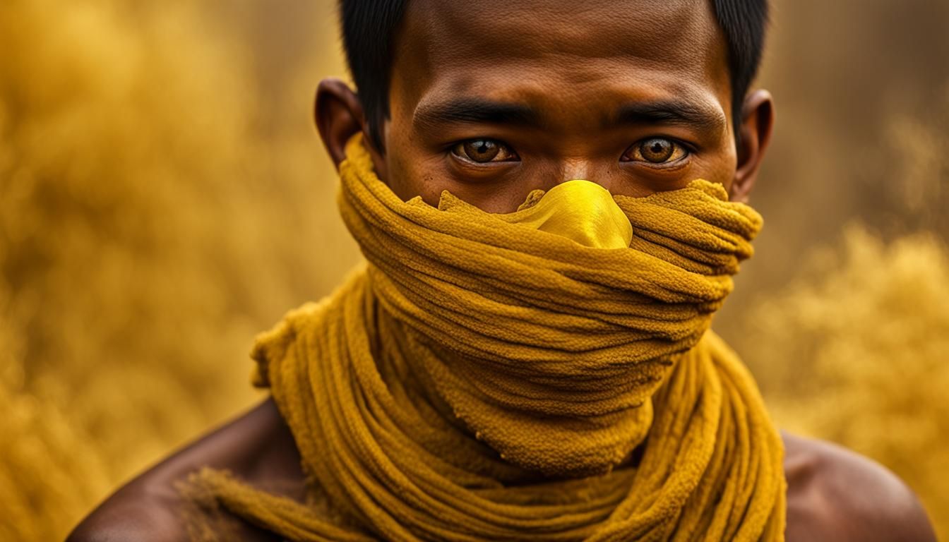 Indonesian Sulfur Worker in Volcano Crater