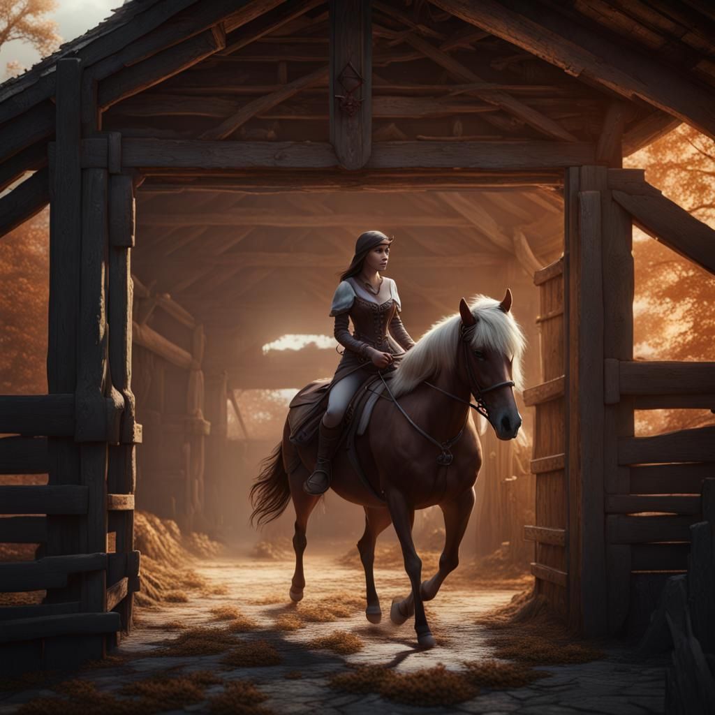 Girl Rides Horse: Detailed Fantasy Concept Art