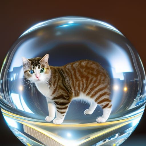 Cat in Crystal Sphere: Dark Fantasy Art