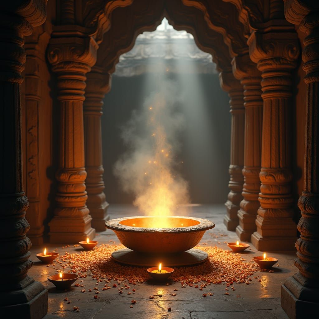 Ancient Indian Temple with Glowing Shivling and Sacred Energ...
