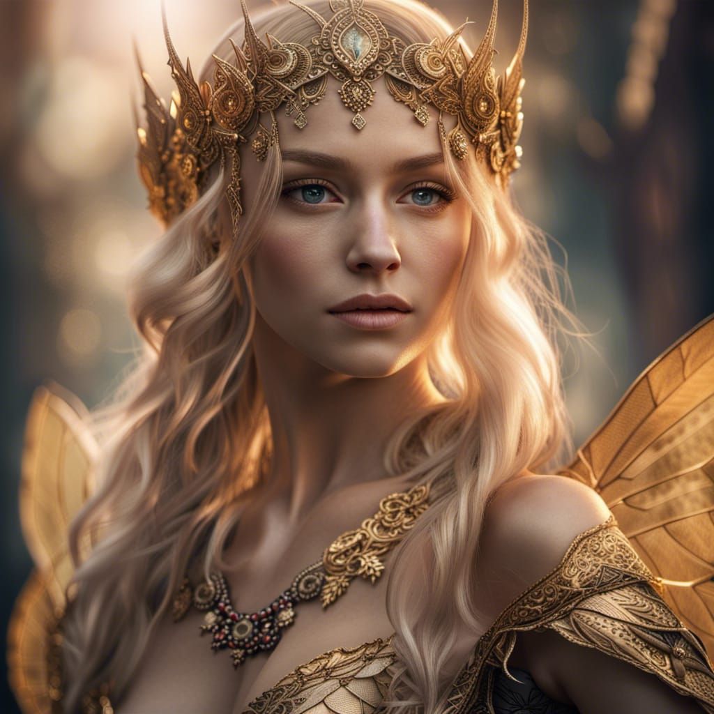 Beautiful Half-Faerie Princess in Hyperrealistic Style
