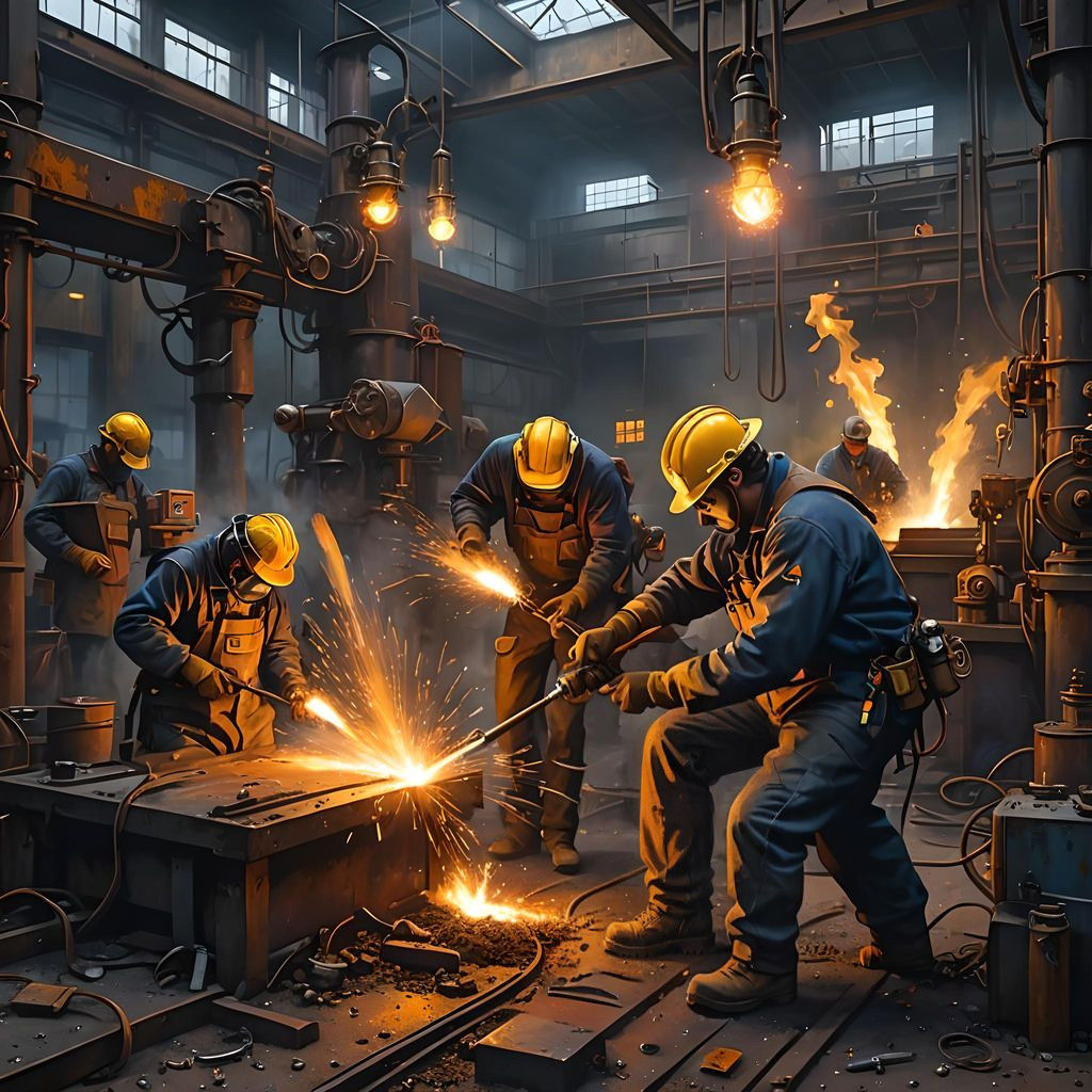 Expressionistic Construction Workers Welding Steel