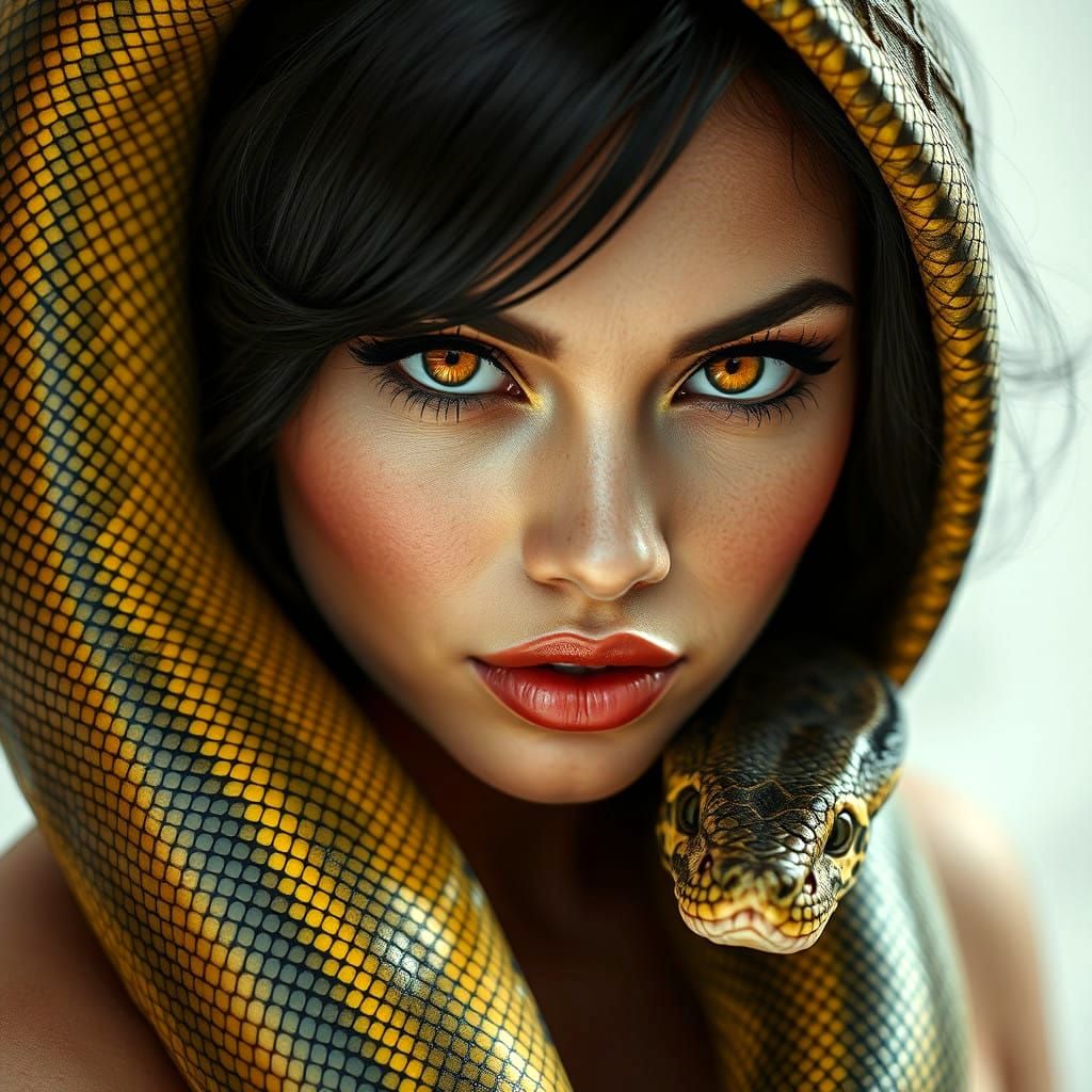 Sensual Snake Goddess with Golden Eyes