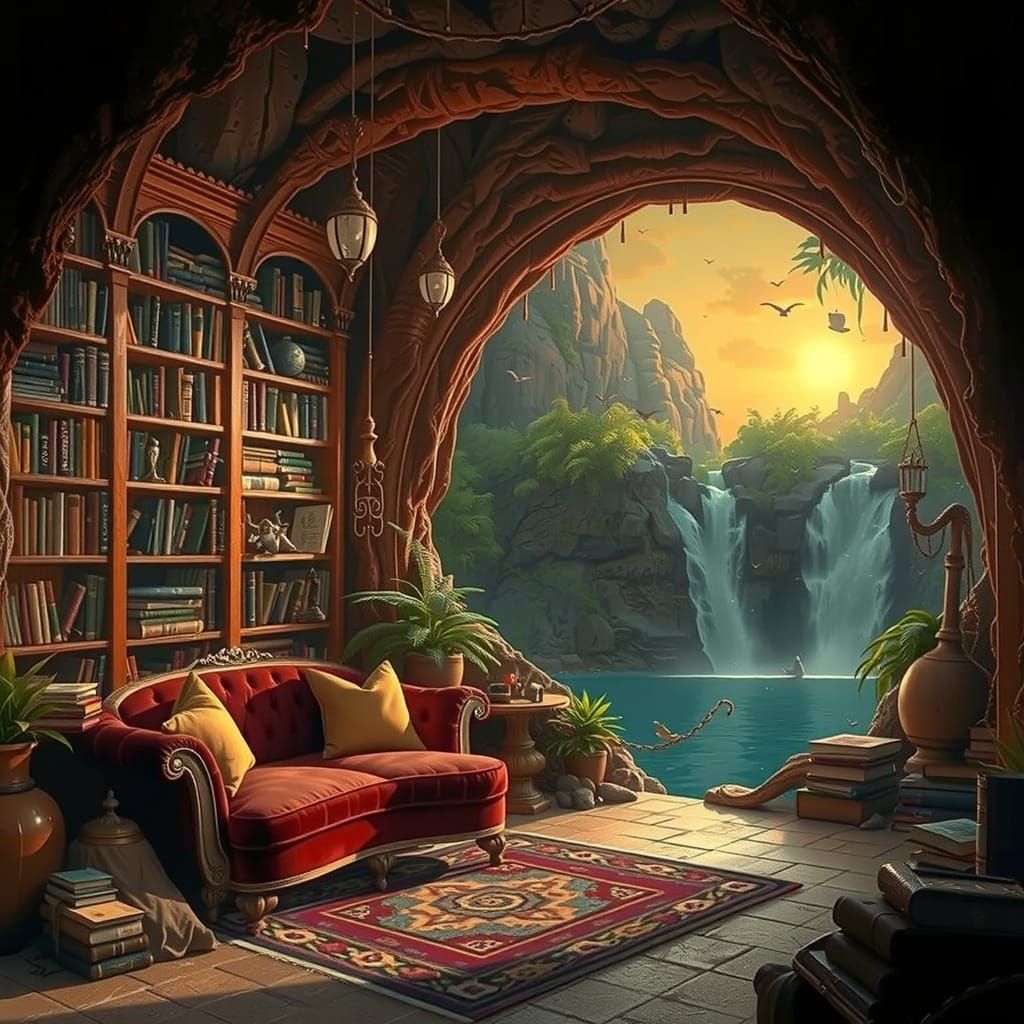 Cozy Cave Oasis with Tropical Waterfall Lagoon