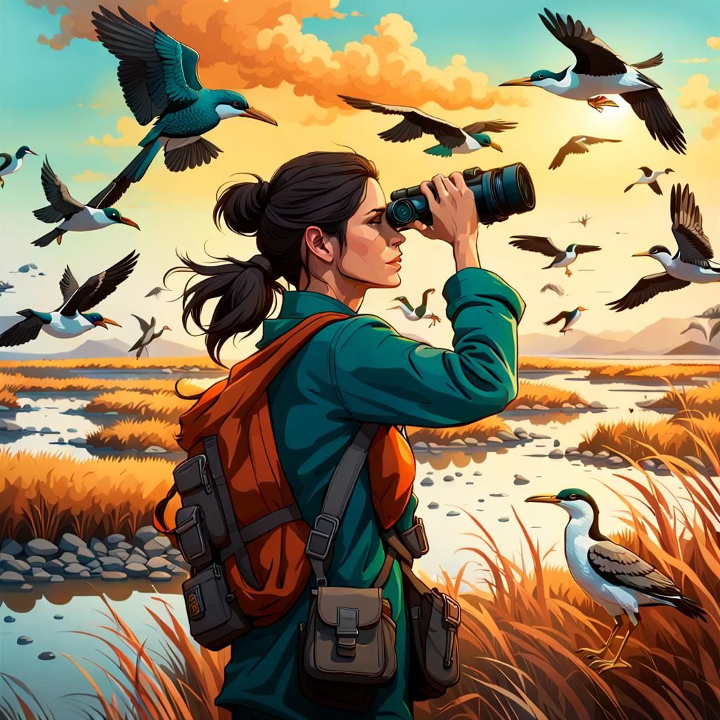 Birdwatching Concept Art in Art Nouveau Style
