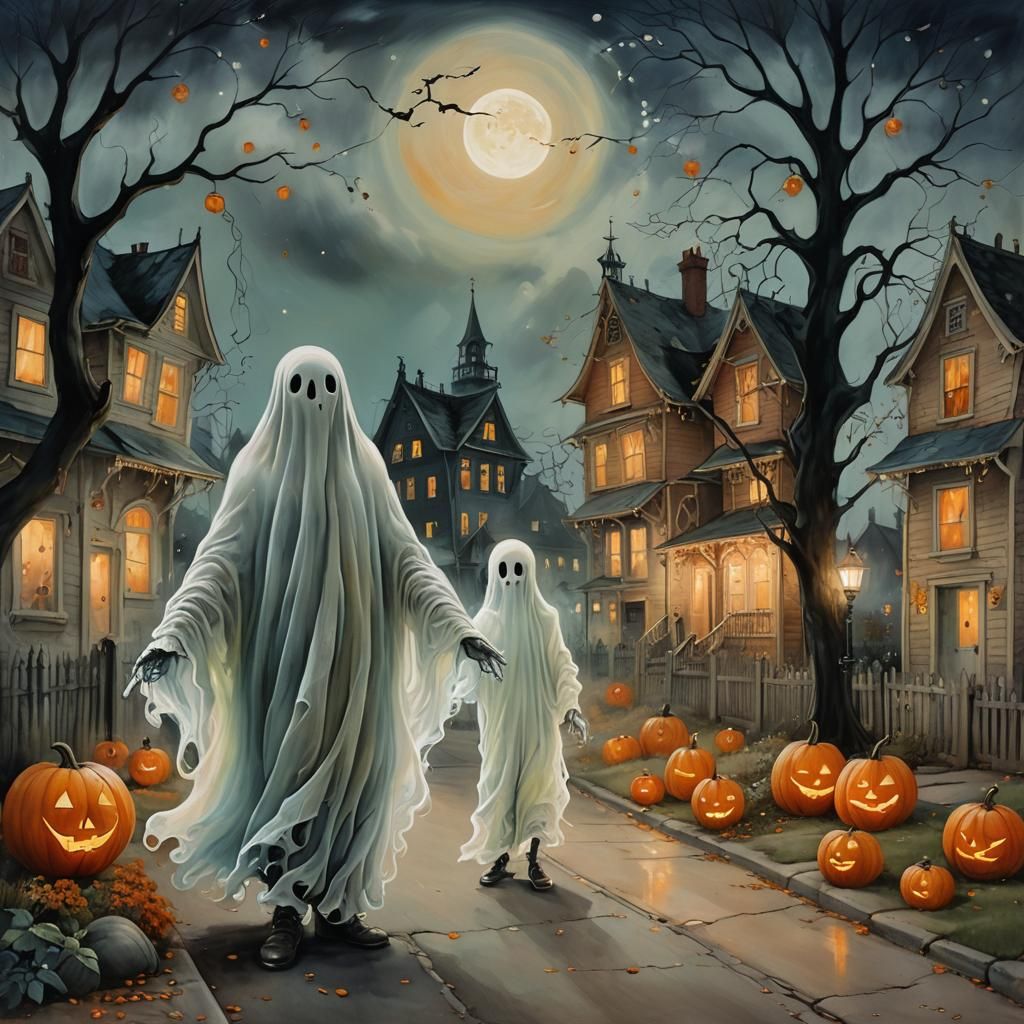 Little Ghost in Halloween Costume, Surrealist Style