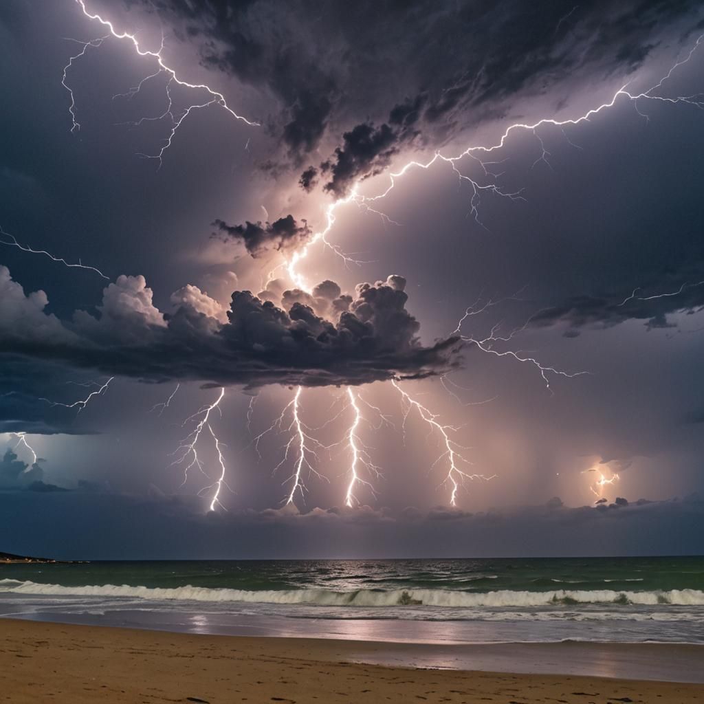Stormy Summer Night Beach Oil Painting