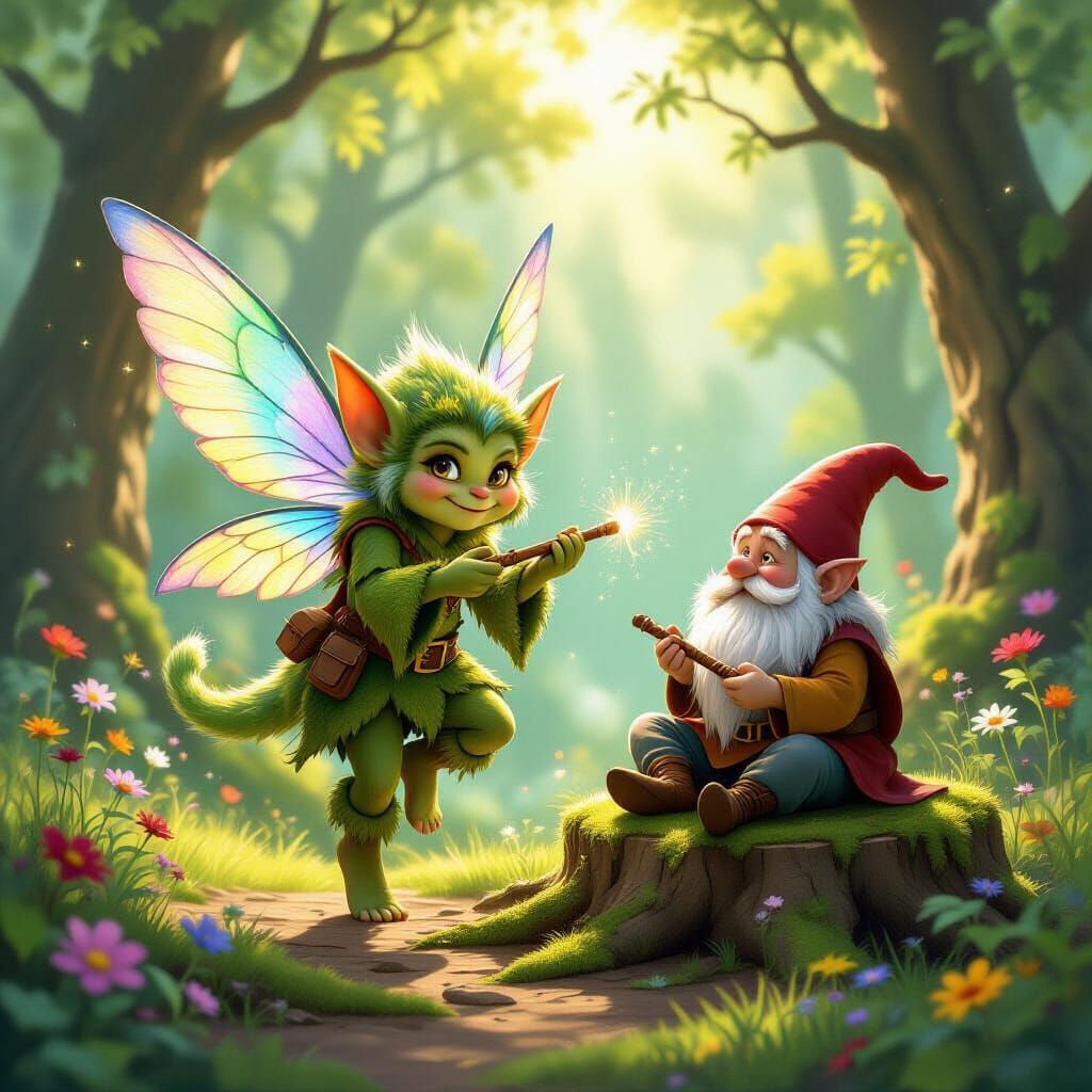 Gremlin Dance in Sun-Dappled Forest, Fantasy Art