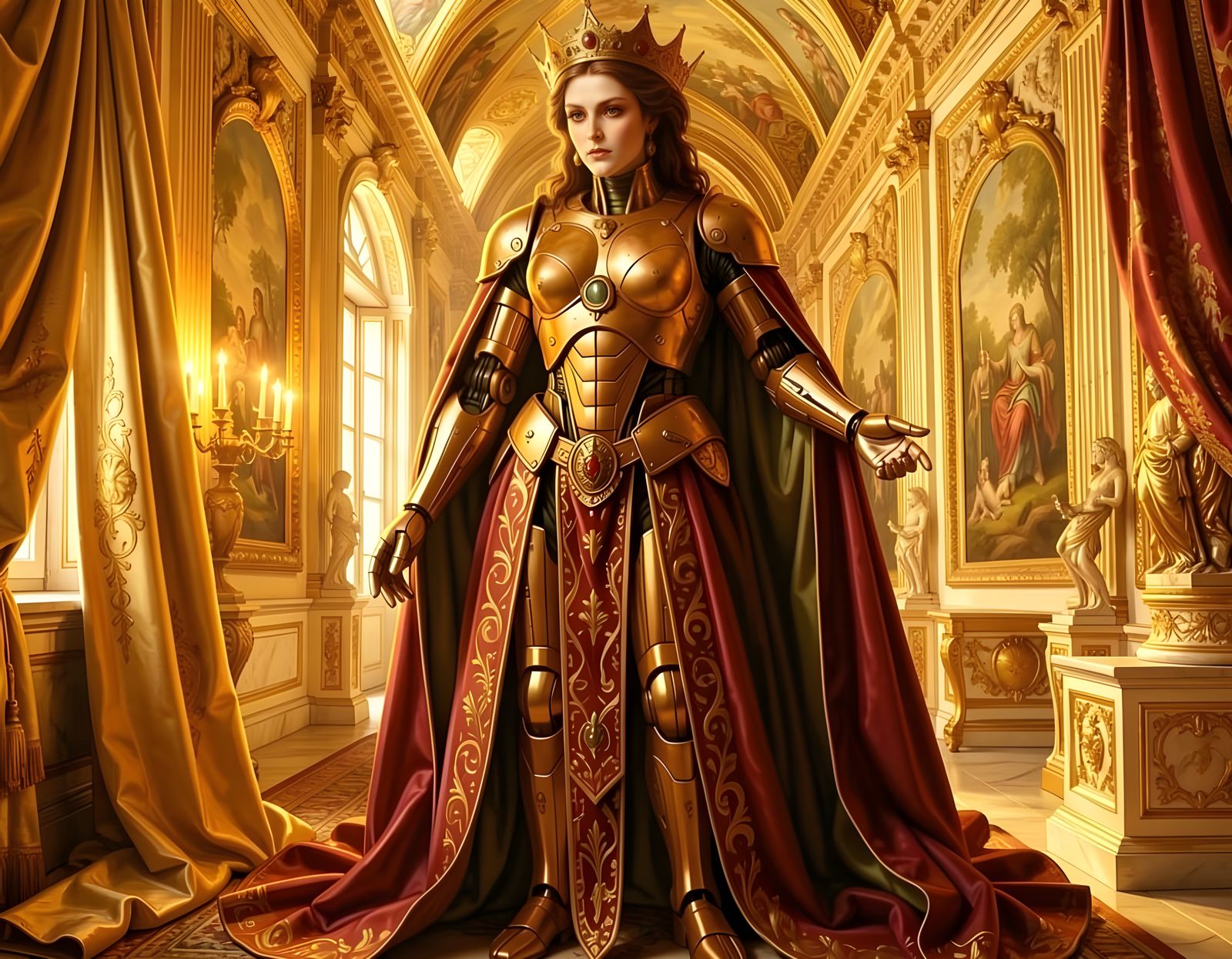 Cybernetic Renaissance Queen in Chiaroscuro
