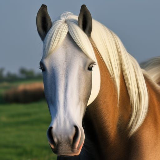White Horse with Black Mane in Sunlight