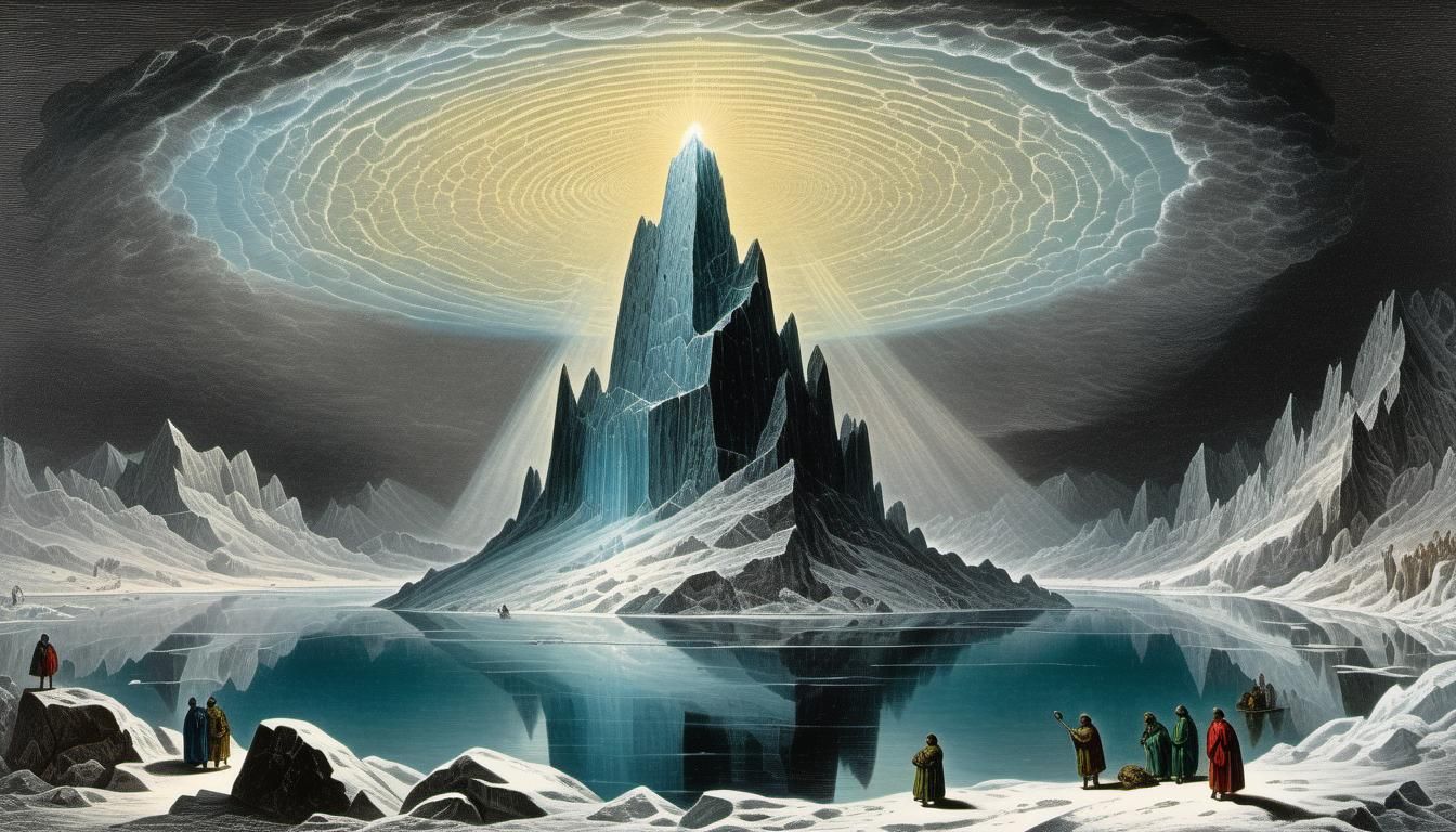 Magnetic Rock Under Diamond Sky: Dore-Inspired Illustration