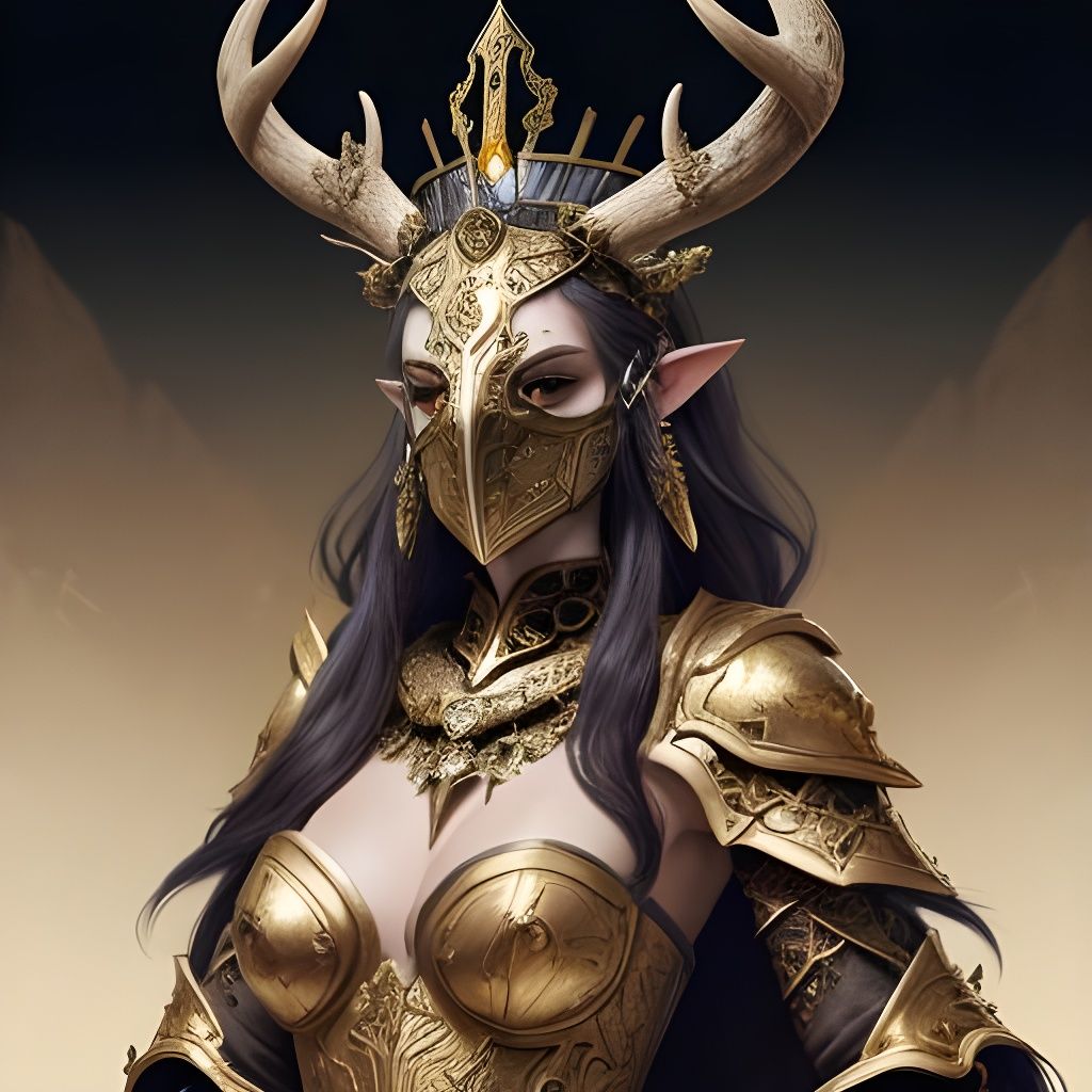 Ram Skull Knight with Golden Armor and Antlers