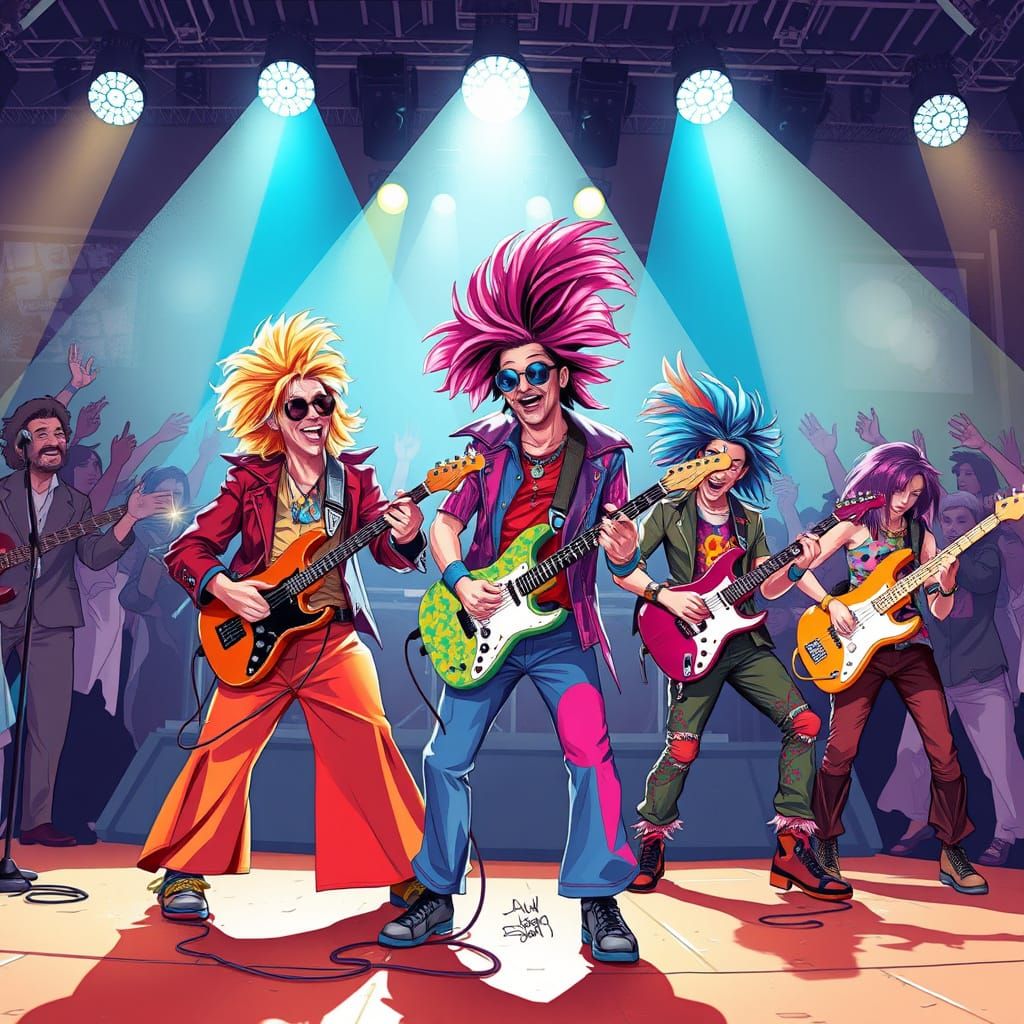 Energetic Rock Band Performance with Cheering Fans