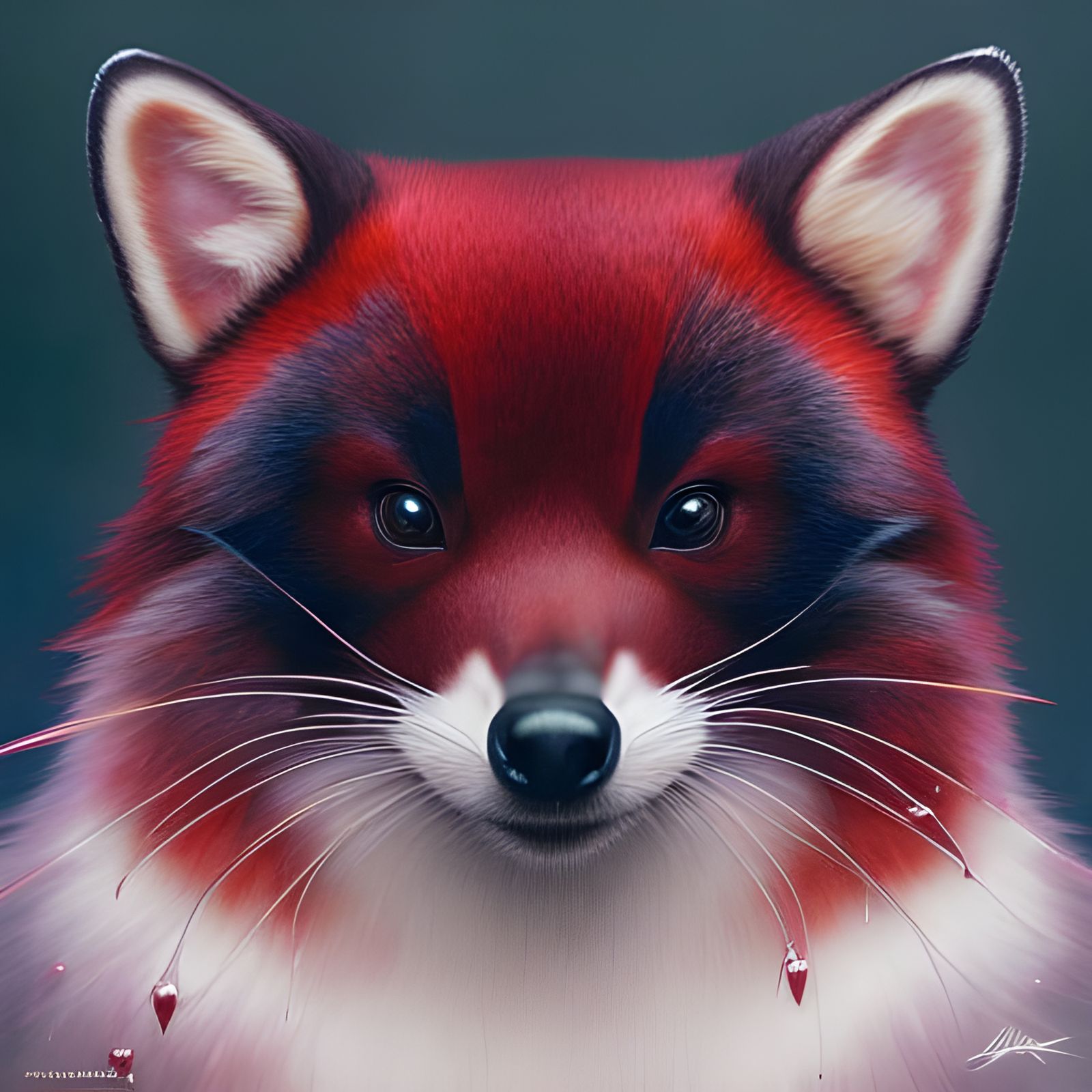 Detailed Liquid Ink Portrait of a Red Raccoon