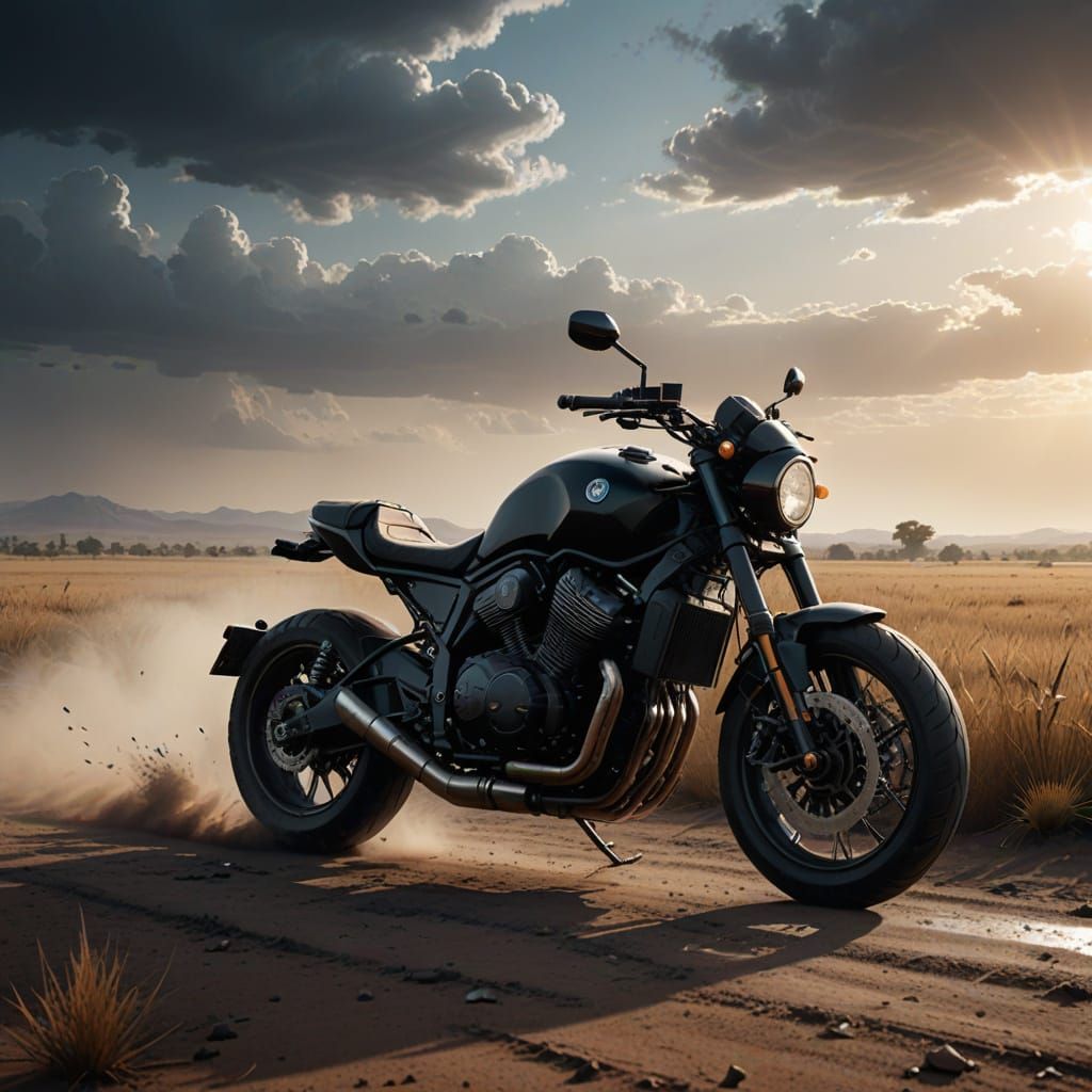 Sleek Black Motorcycle in Moody Field