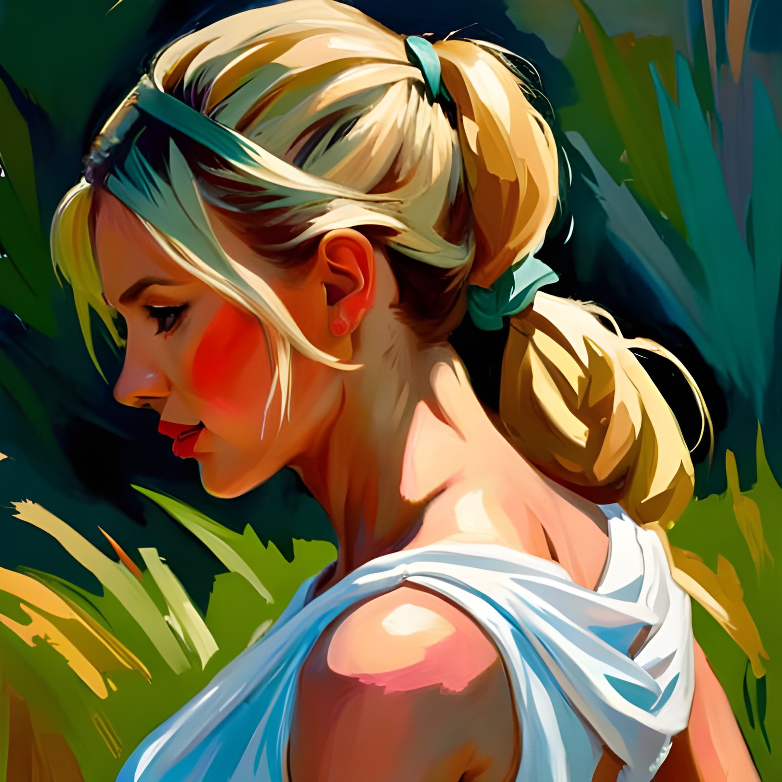 Beautiful Blonde Woman Portrait in Fantasy Art Style