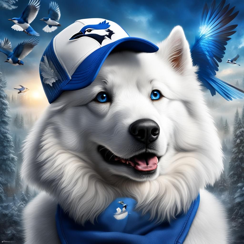 Dog Wearing Blue Jays Cap: Digital Matte Painting