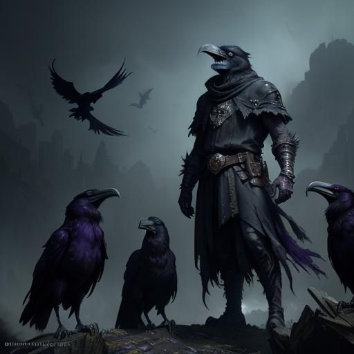 Wereraven's Warning: Dark Fantasy Art in Art Nouveau Style