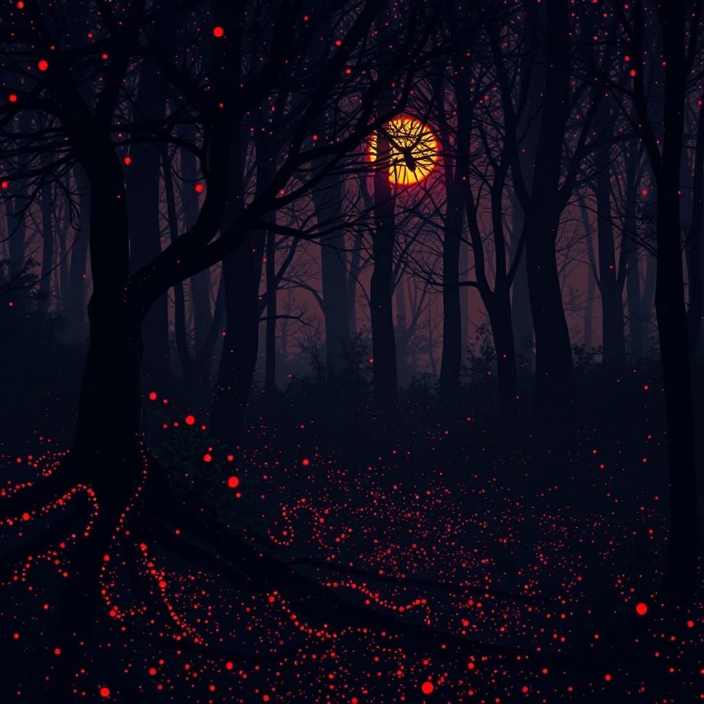 Morning Through Shadows: Pointillist Concept Art