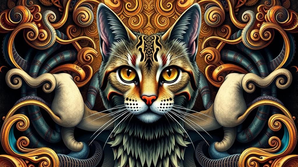 Fantasy Symmetrical Cat Portrait in Surreal Style