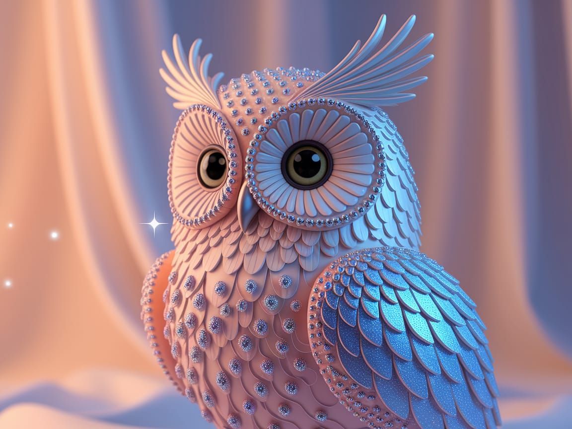 Whimsical Owl in Vibrant Textured Feathers