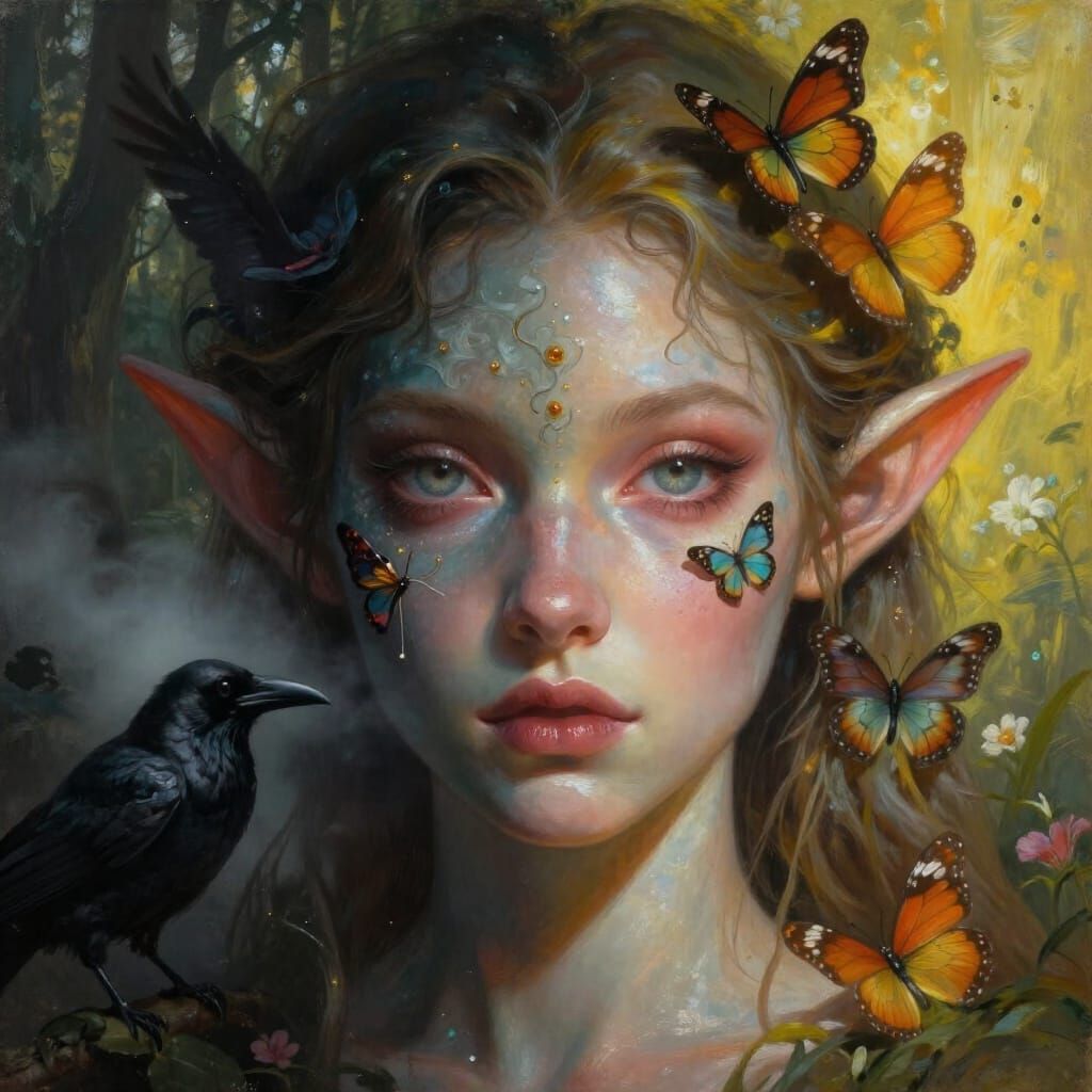 Surreal Dual-Faced Elf in Fantasy Art Style