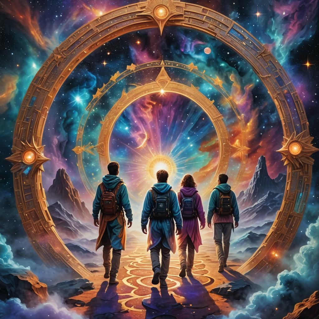 Stargate Travelers in a Cosmic Illustration