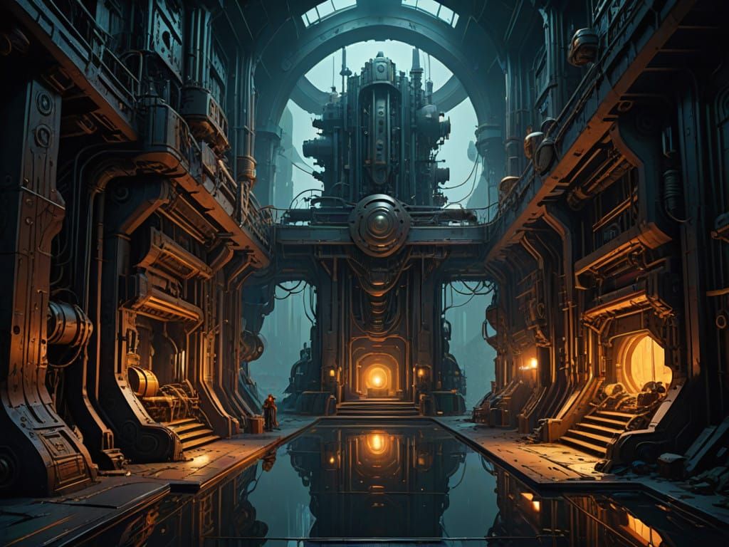 Mystical Engine Room in Cyberpunk Style