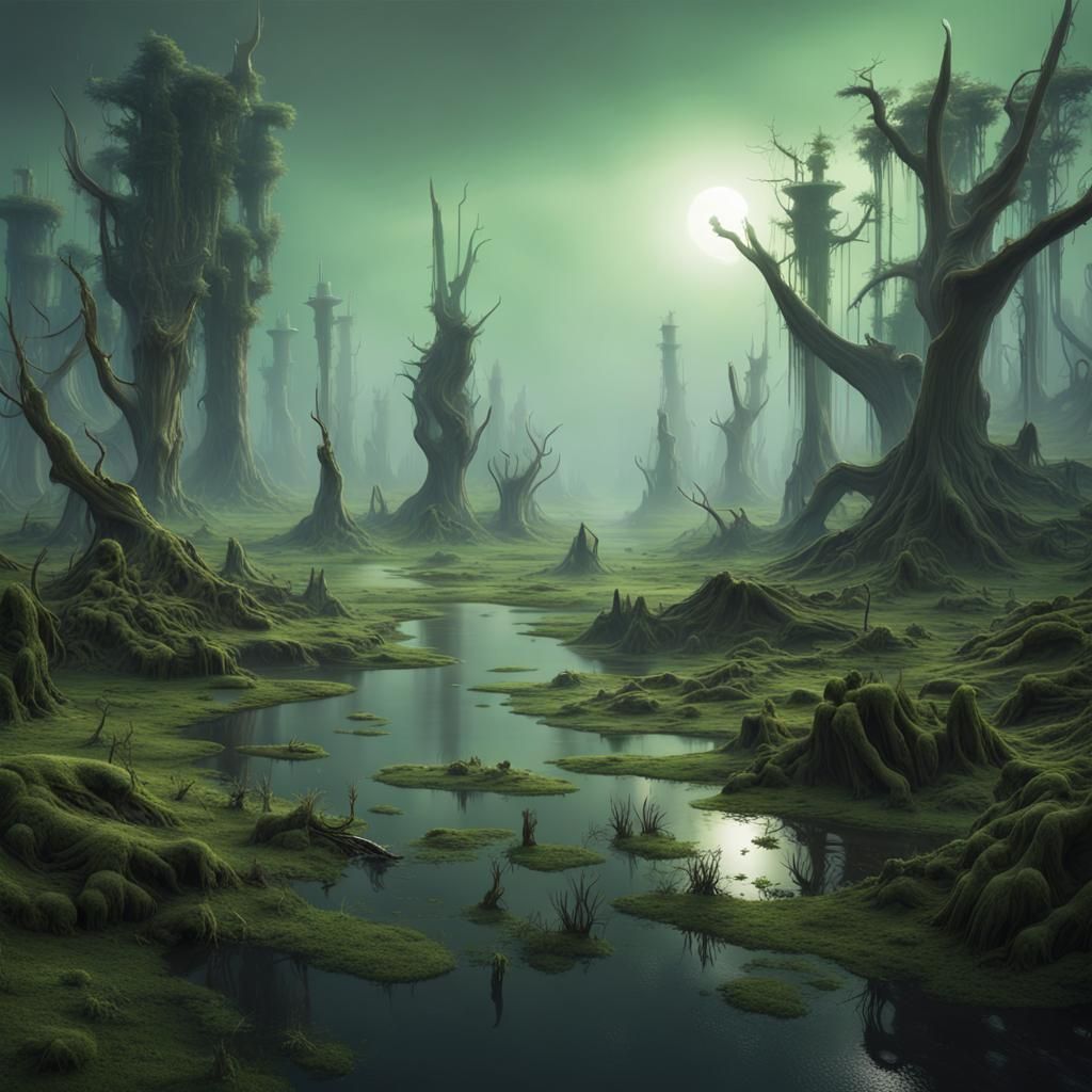 Alien Swamp: Hyper-Realistic Sci-Fi Matte Painting