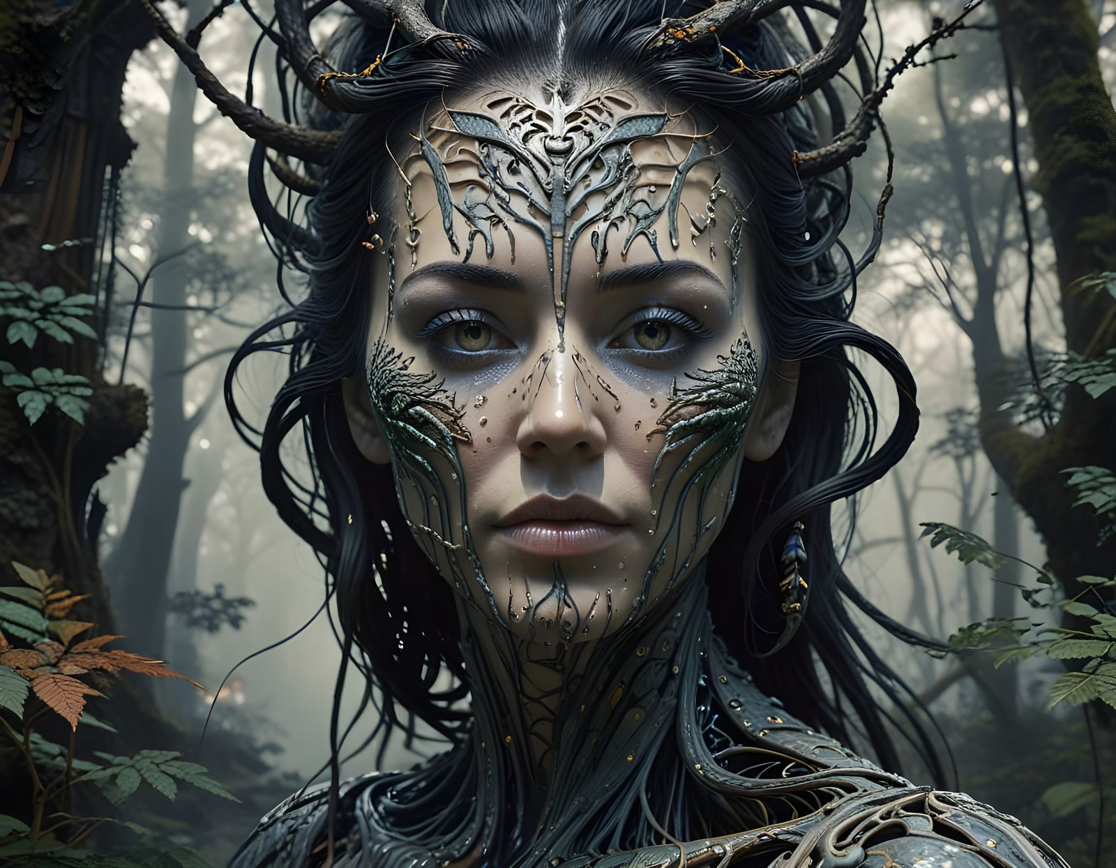 Psychedelic Girl with Fractal and Zentangle Elements