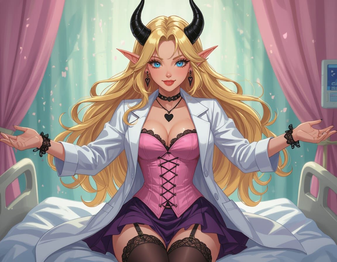 Blonde Woman with Horns in Art Nouveau Style