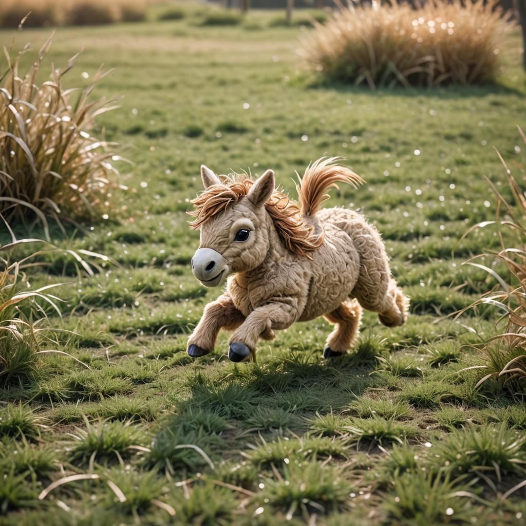 Kawaii Biological Creature Galloping in Hayfield