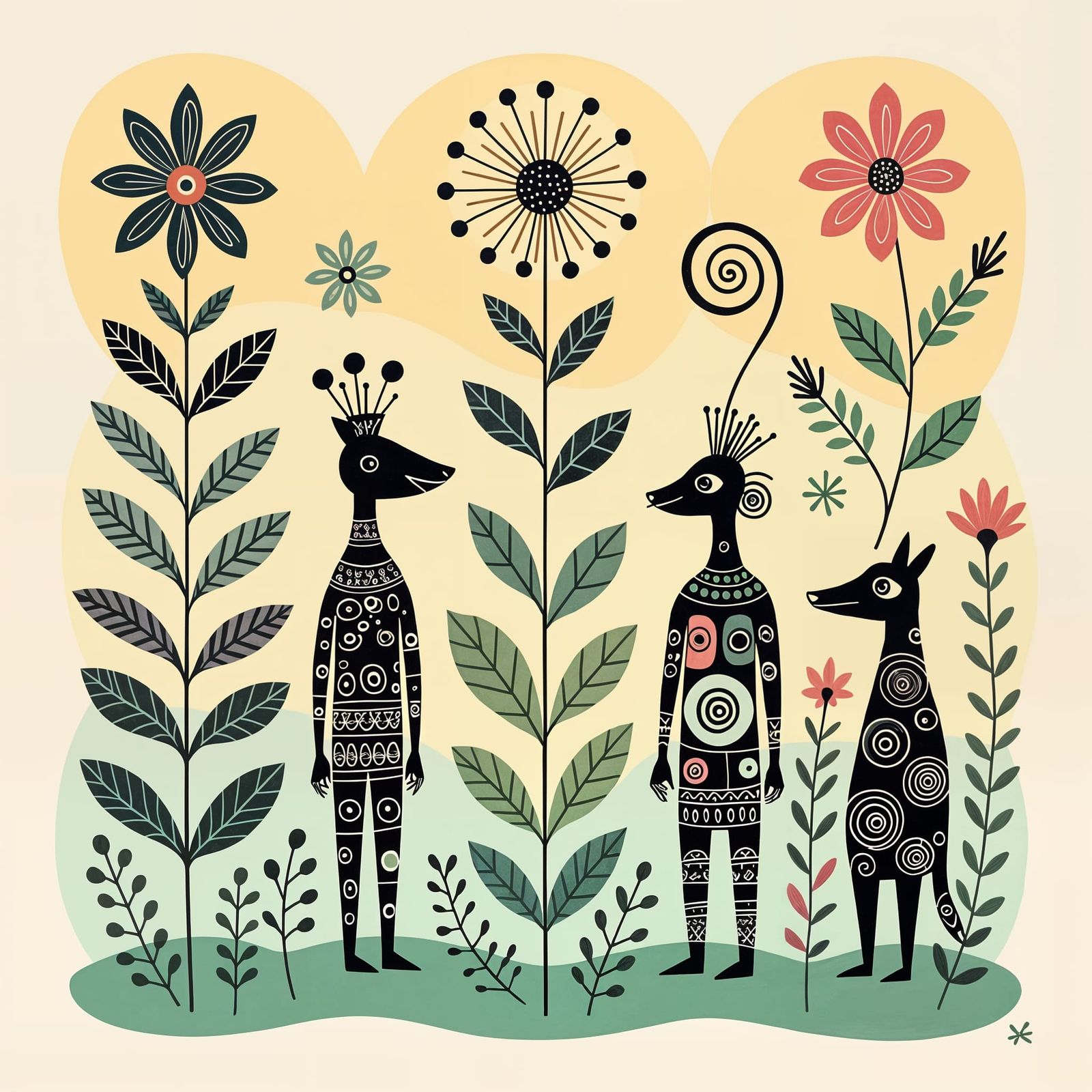 Pastel Geometric Shapes with Ink Drawings