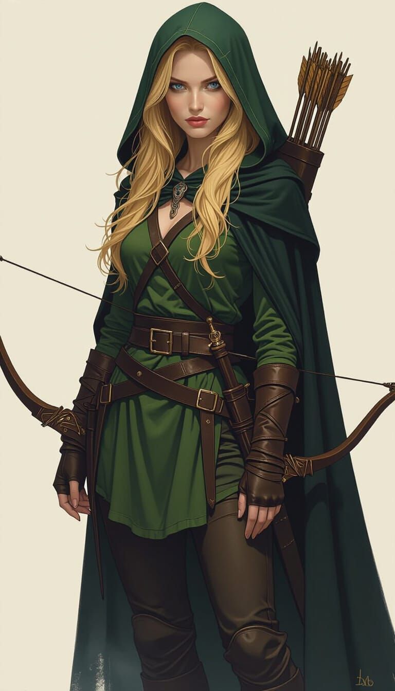 Fantasy Archer Woman in Ethereal Mist