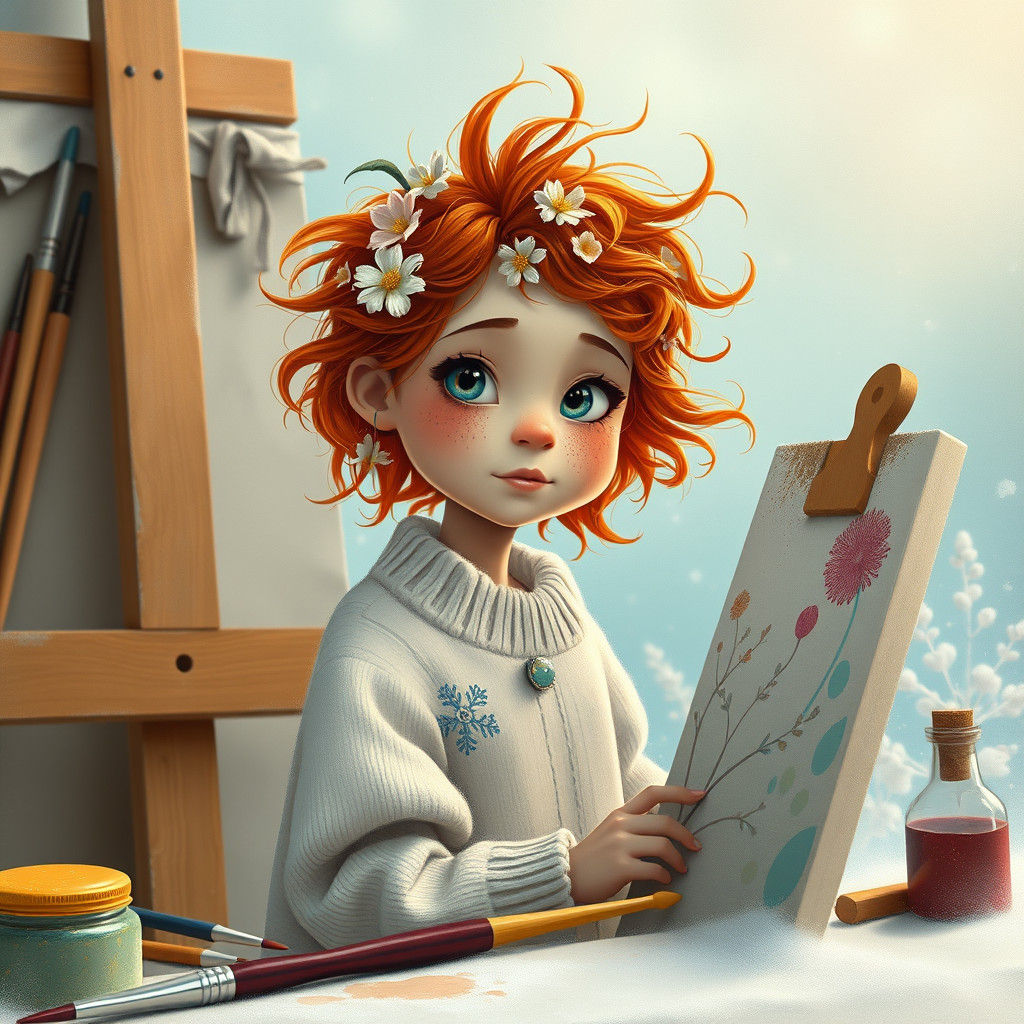 Whimsical Painter Creates Minimalist Portrait in Winter Wond...